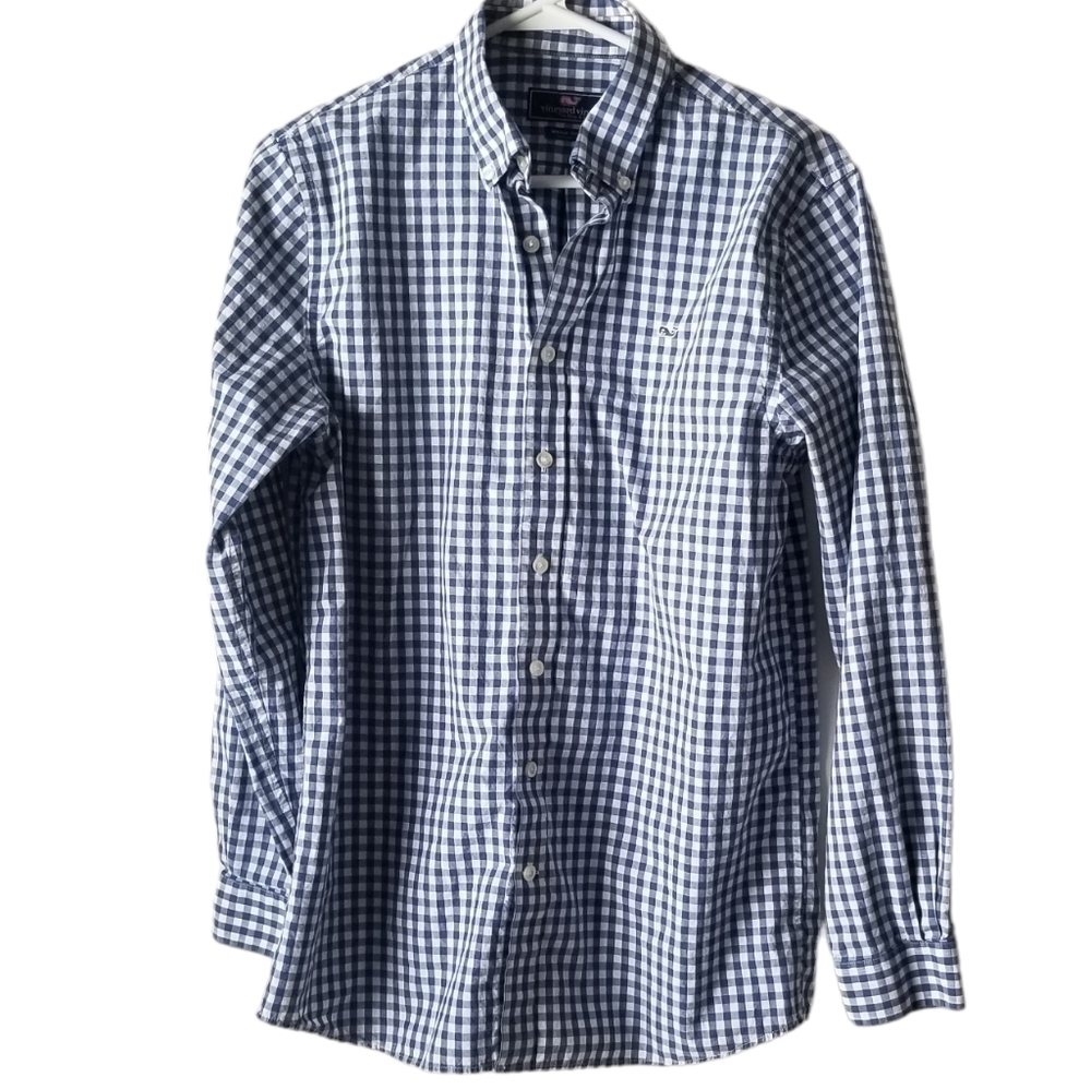 Vineyard Vines Button Down Whale Shirt Blue/White Plaid Size XL
